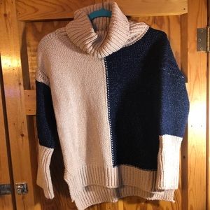 Navy and tan turtle neck sweater